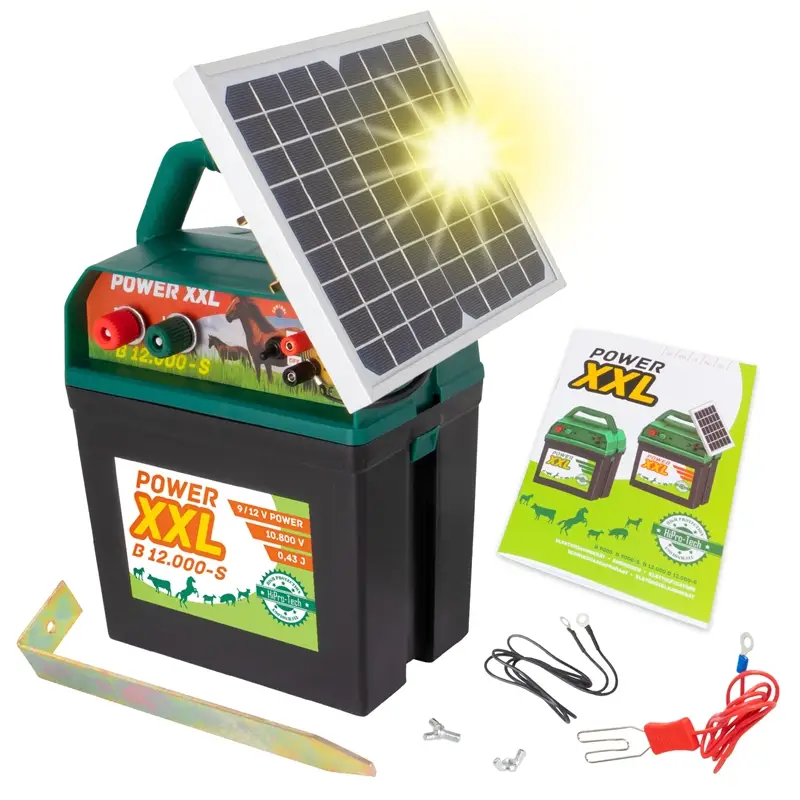 "POWER XXL B 12.000-S" Weidezaungerät mit Solarmodul (9V, 12V) Markenware
