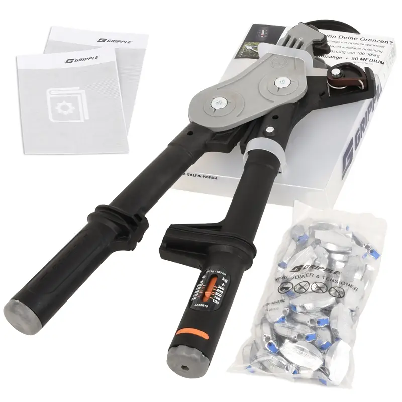 Schneller Versand Gripple-SPARSET: 1x Spannzange + 50x Drahtverbinder "medium", Ø 2,00-3,25mm