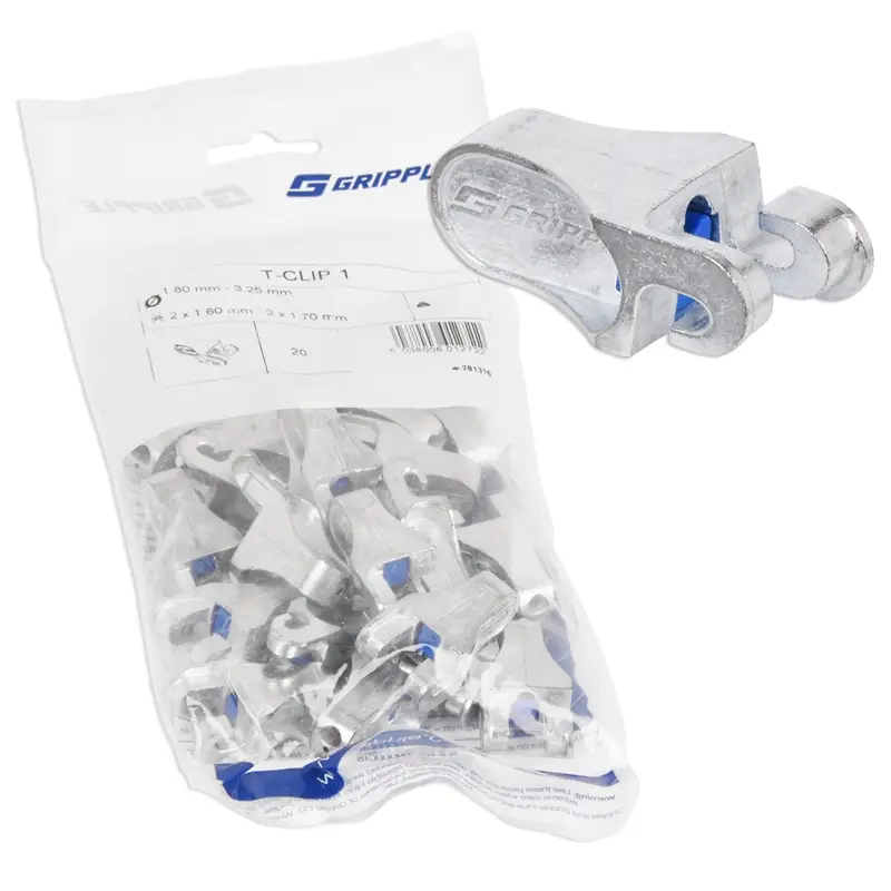 Schnäppchen 20x Gripple "T-Clip", Anfangs- & Endpfahlbefestigung, Zaunspanner, Sparpack