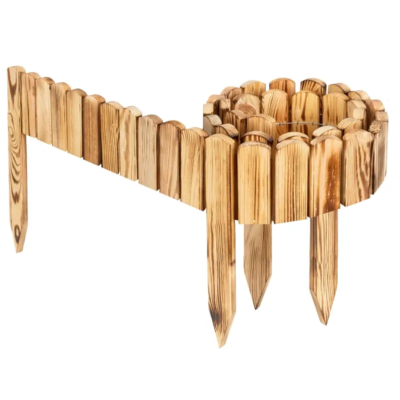 Nur Heute Beeteinfassung Holz 200 x 10cm, Rollborder, Steckzaun, Beetumrandung, geflammt