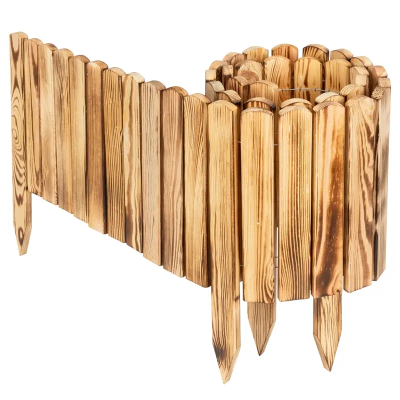 Preis Gesenkt Beeteinfassung Holz 200 x 20cm, Rollborder, Steckzaun, Beetumrandung, geflammt