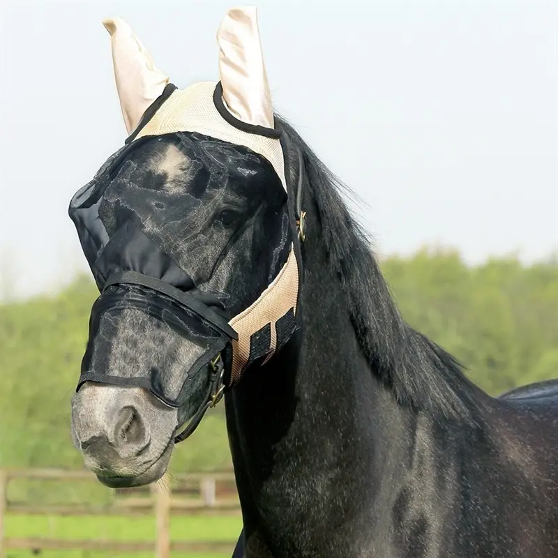 Ausverkauf Fliegenmaske mit Nüstern- und Ohrenschutz, abnehmbarer Nasenschutz - beige, Pony