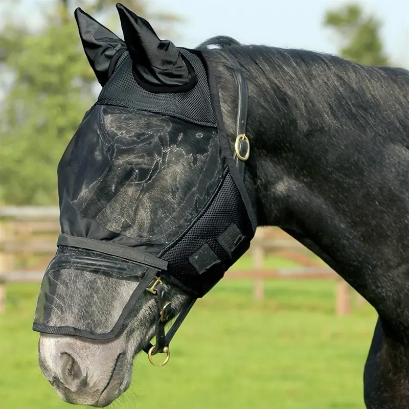 Top-Seller Fliegenmaske mit Nüstern- und Ohrenschutz, abnehmbarer Nasenschutz - schwarz, Warmblut