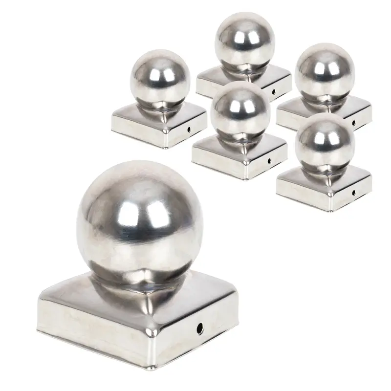 Neuheit 5x VOSS.garden Pfostenkappe 70 x 70mm mit Kugel, Edelstahl Schutzkappe, inkl. Schrauben