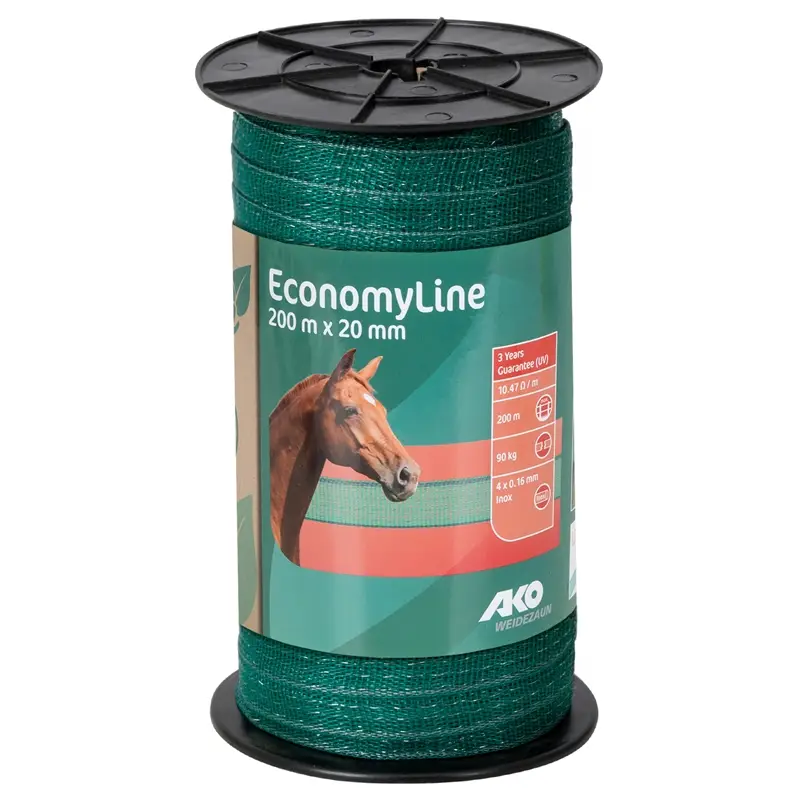 AKO Weidezaunband "EconomyLine" 200m aus Recycling-Kunststoff, 20mm, 4x0,16mm Niro, grün-grau Preisknaller