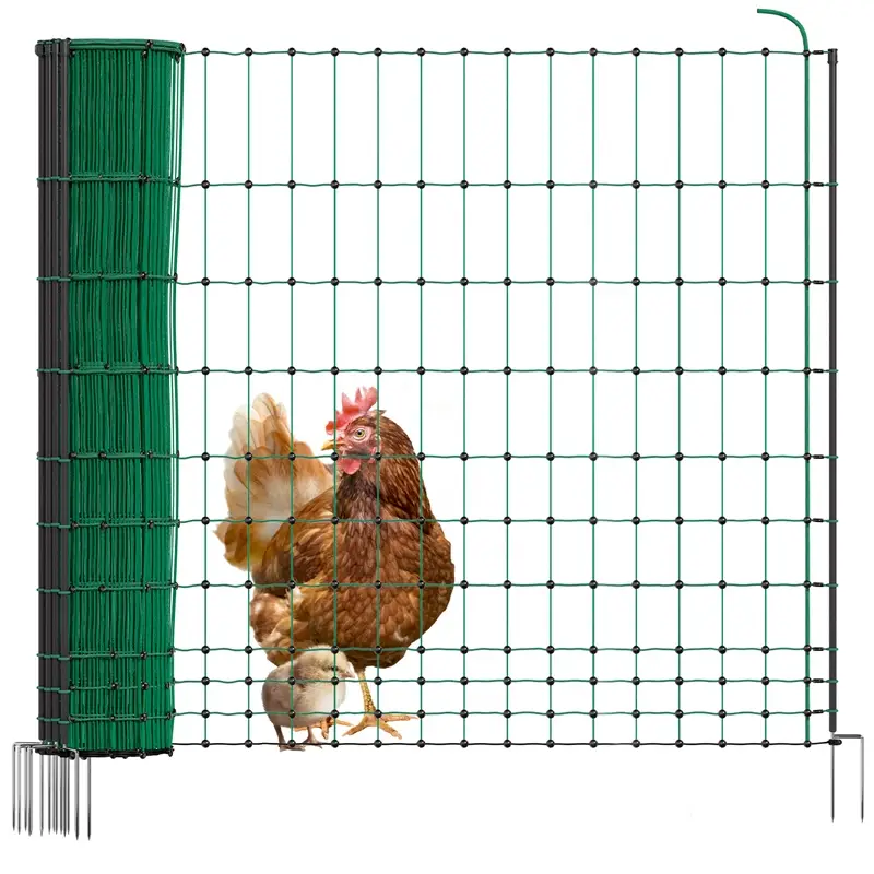 VOSS.farming BASIC Hühnerzaun 50m, Geflügelnetz, 122cm, 14 Pfähle, 2 Spitzen, grün, ohne Strom Schneller Versand