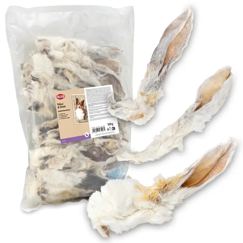 Abverkauf Trixie Kaninchenohren mit Fell, getrocknet, 500g