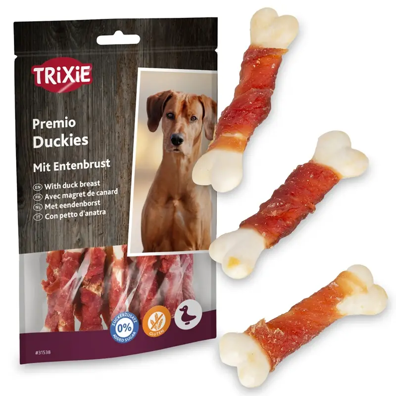 Trixie PREMIO Duckies, Hundeleckerli mit Entenbrust, Snackknochen, 100g Günstig