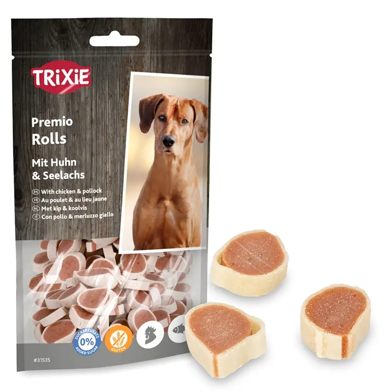 Solange Der Vorrat Reicht Trixie PREMIO Fish Chicken Rolls, Hundeleckerli mit Hühnchen und Seelachs, 75g
