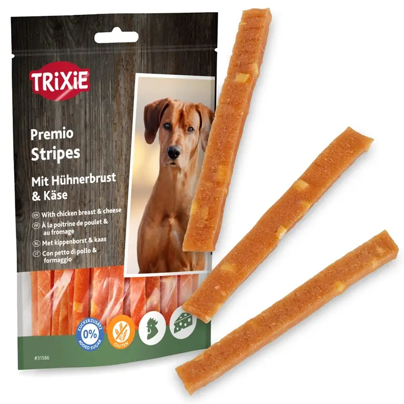 Schneller Versand Trixie PREMIO Cheese Chicken Stripes, Hundeleckerli mit Hühnchen und Käse, 100g