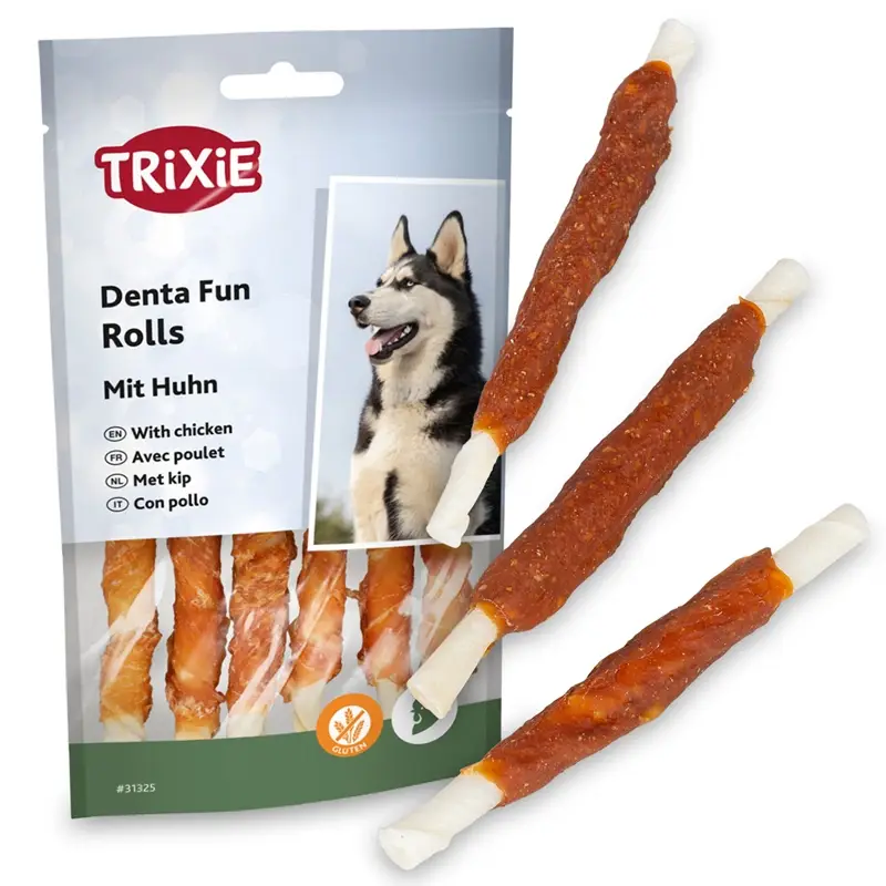 Trixie Denta Fun Chicken Chewing Rolls, Hundeleckerli mit Huhn, 12cm, 30 Stück, 240g Top-Angebot