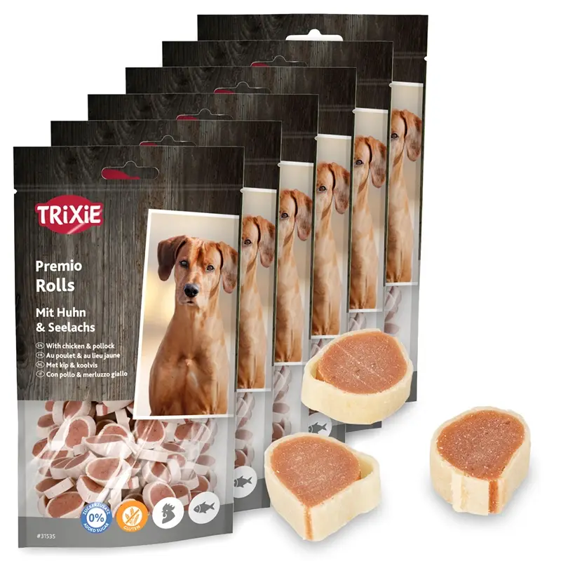 6x Trixie PREMIO Fish Chicken Rolls, Hundeleckerli mit Hühnchen und Seelachs, 75g Highlight
