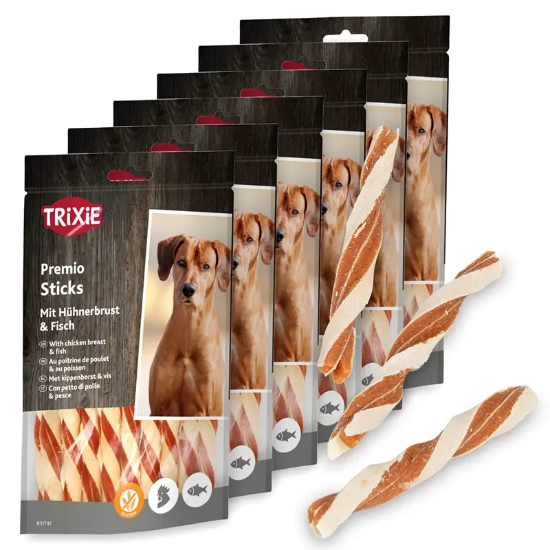 6x Trixie PREMIO Fish Chicken Sticks, Hundeleckerli mit Hühnerbrust und Fisch, 80g Wochenendangebot