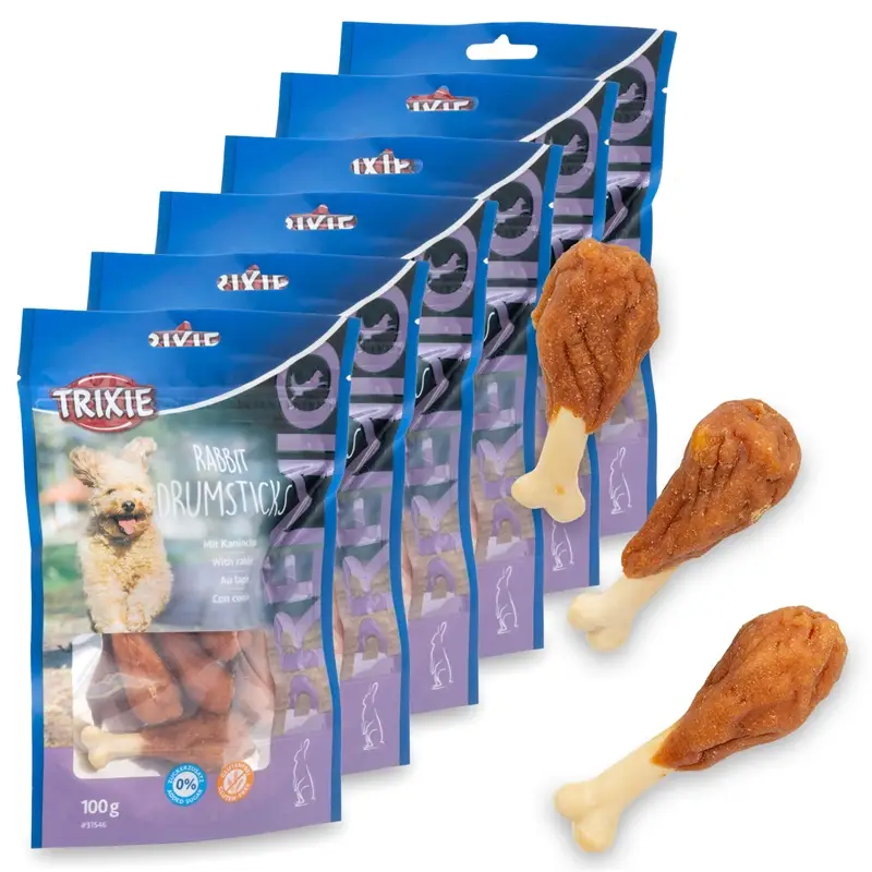 Angebot 6x Trixie PREMIO Rabbit Drumsticks, Hundeleckerli mit Kaninchen, 8 Stück, 100g