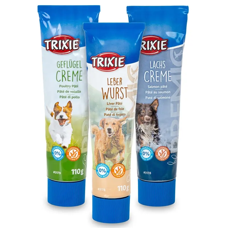 Zertifiziert Trixie Premio Cremes und Pasten Set, Leberwurst, Lachscreme, Geflügelcreme