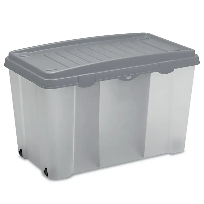 Wochenendangebot Aufbewahrungsbox 120 Liter, mit Deckel, Trennwänden und Rädern,grau/transparent