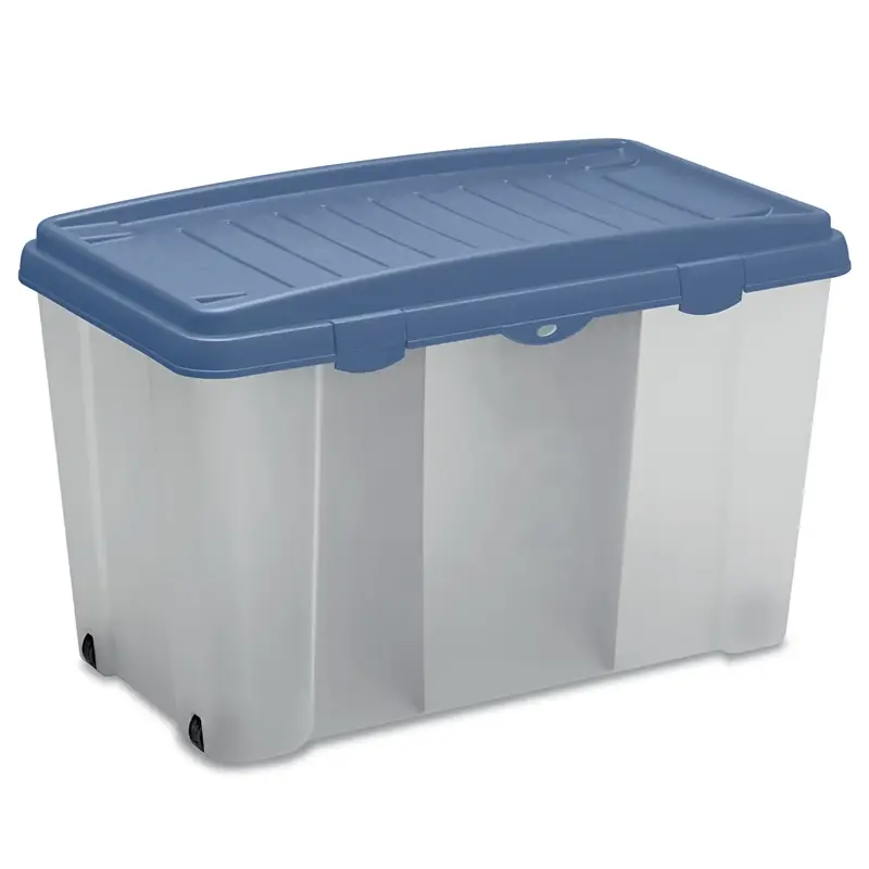 Jetzt Kaufen Aufbewahrungsbox 120 Liter, mit Deckel, Trennwänden und Rädern, blau/transparent