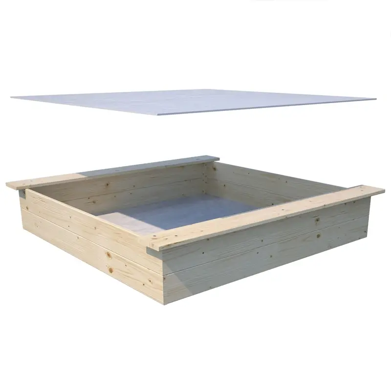 Sandkasten aus Holz, für bis zu 4 Kinder, mit Schutzplane, 118x118x20cm Online Kaufen