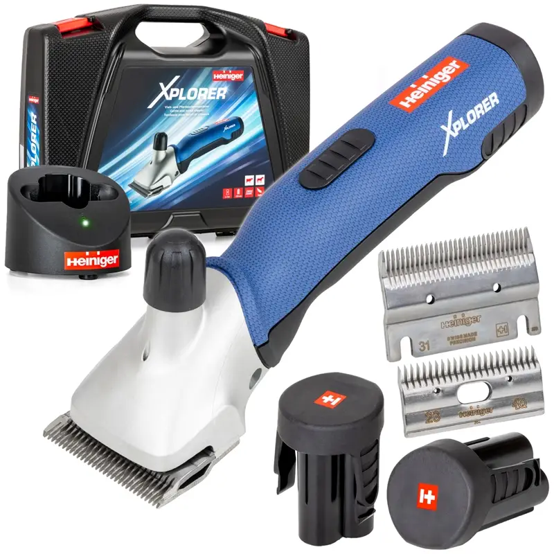 Heiniger Xplorer, Rinder- Pferdeschermaschine, 2 Akkus, inkl. 31/23 Messerset Zertifiziert