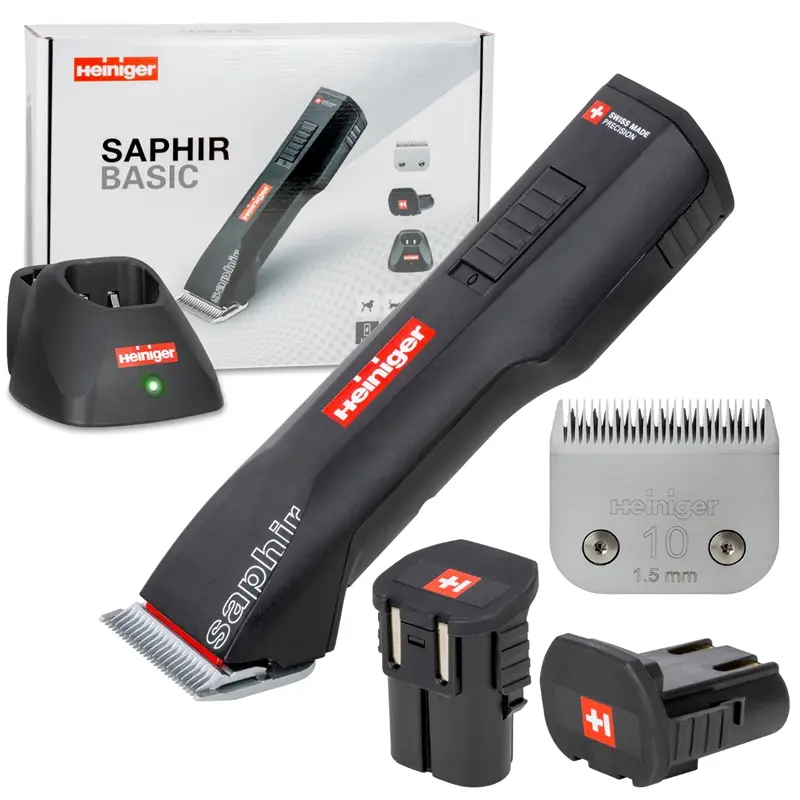 Neue Kollektion Heiniger SaphirBasic Kleintierschermaschine 35W, Li-Ion-Akku 7.4V, Scherkopf No 10,2 Batterien