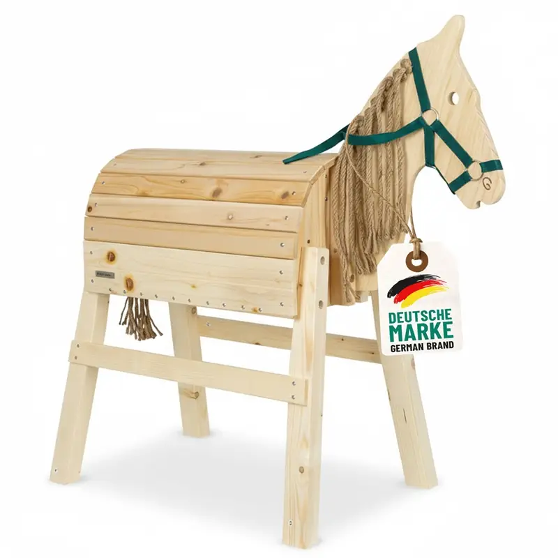Knallerangebot Holzpferd für Kinder, Gartenpferd aus Kiefernholz, belastbar bis 100kg