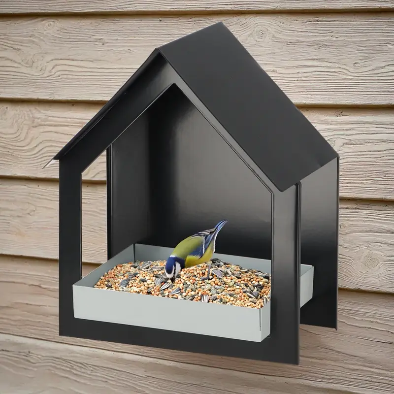 Vogelfutterhaus aus Metall, wetterfest, offenes Design, 19,4x12,3x23,2cm, anthrazit/weiß Ausverkauf