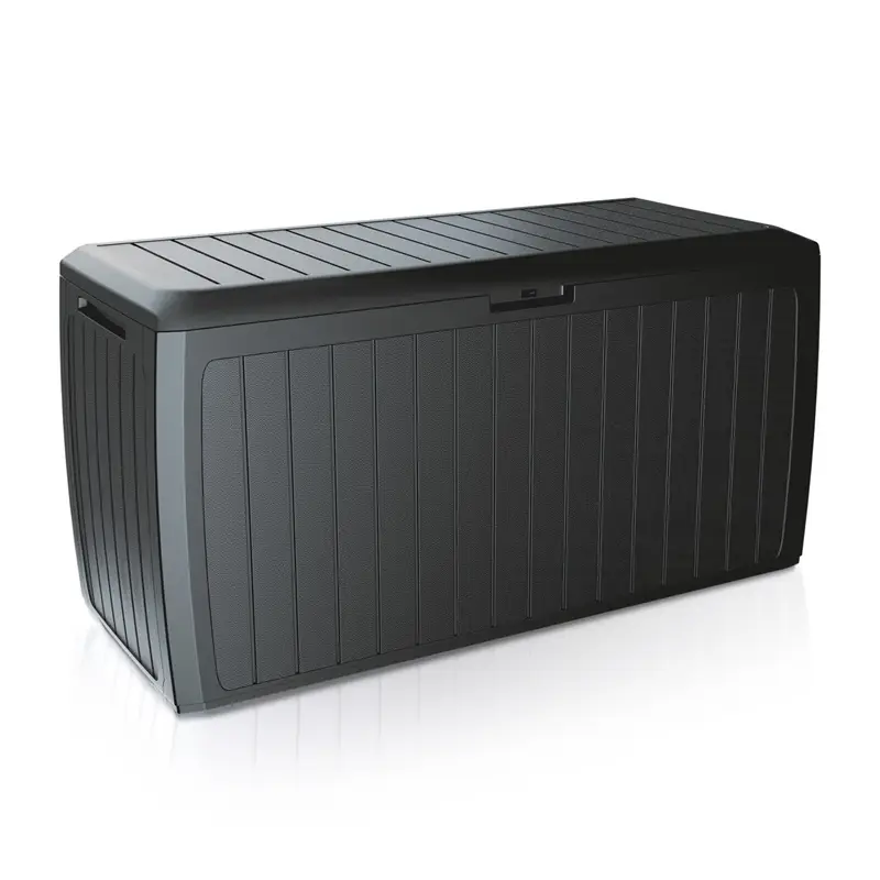 Gartentruhe Boxe Board, 290l, UV-beständig, auf Rollen, abschließbar, 116,6x47x59,5cm, anthrazit Mega-Angebot