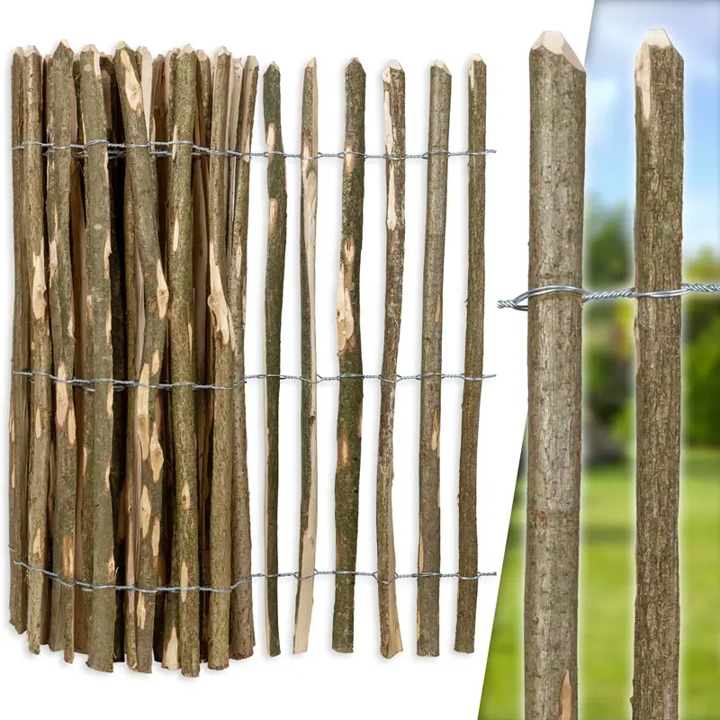 5 m VOSS.garden Staketenzaun "natura", 100x500cm, mit natürlicher Rinde,3-4cm Expressversand