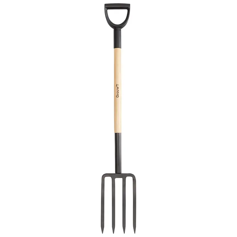 Spatengabel 114cm mit 4 Zinken aus Stahl, mit Holzstiel und D-Griff, Forke Super-Preis