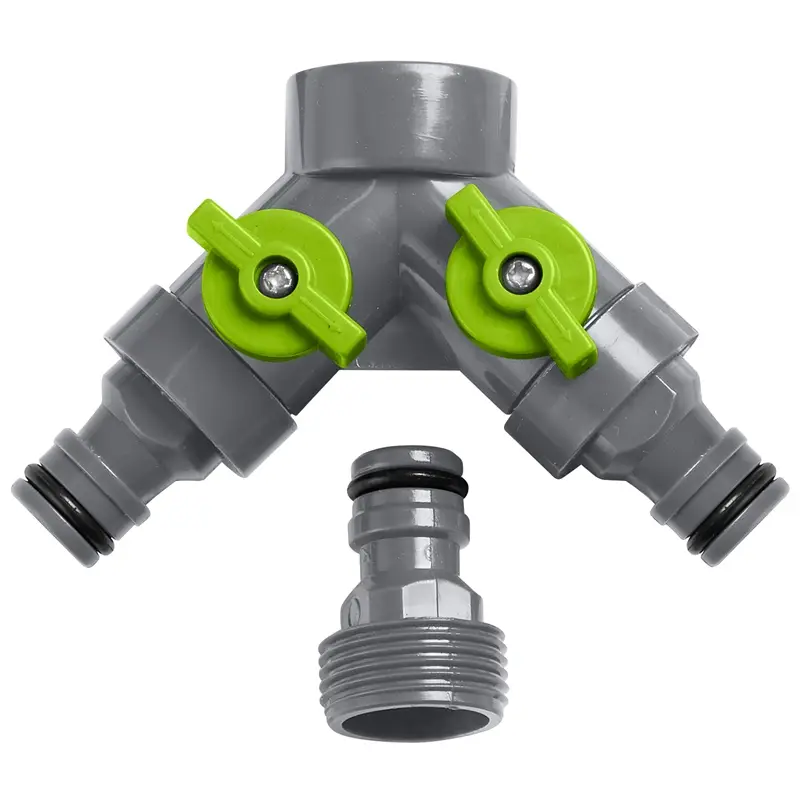 Neu Im Sortiment 2-Wege Y-Verteiler ¾" mit Ein- & Aus-Funktion für Gartenschläuche, Doppelanschluss