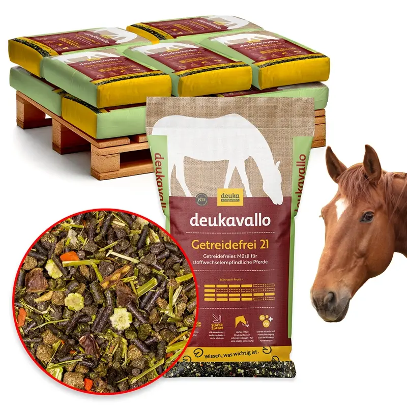 Expressversand deukavallo Getreidefrei 21, 12x21kg - getreidefreies Müsli, stärke- und zuckerreduziert, für Pferde