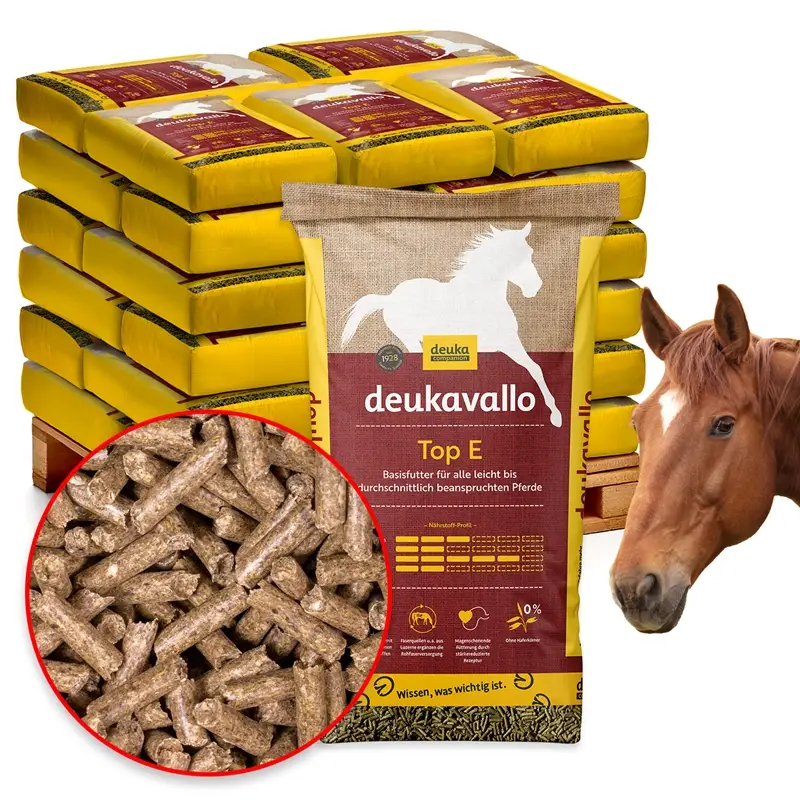 Sichere Zahlung deukavallo Top E 30x25kg - stärkereduziertes Basiskrippenfutter mit Luzernegrünmehl für Pferde