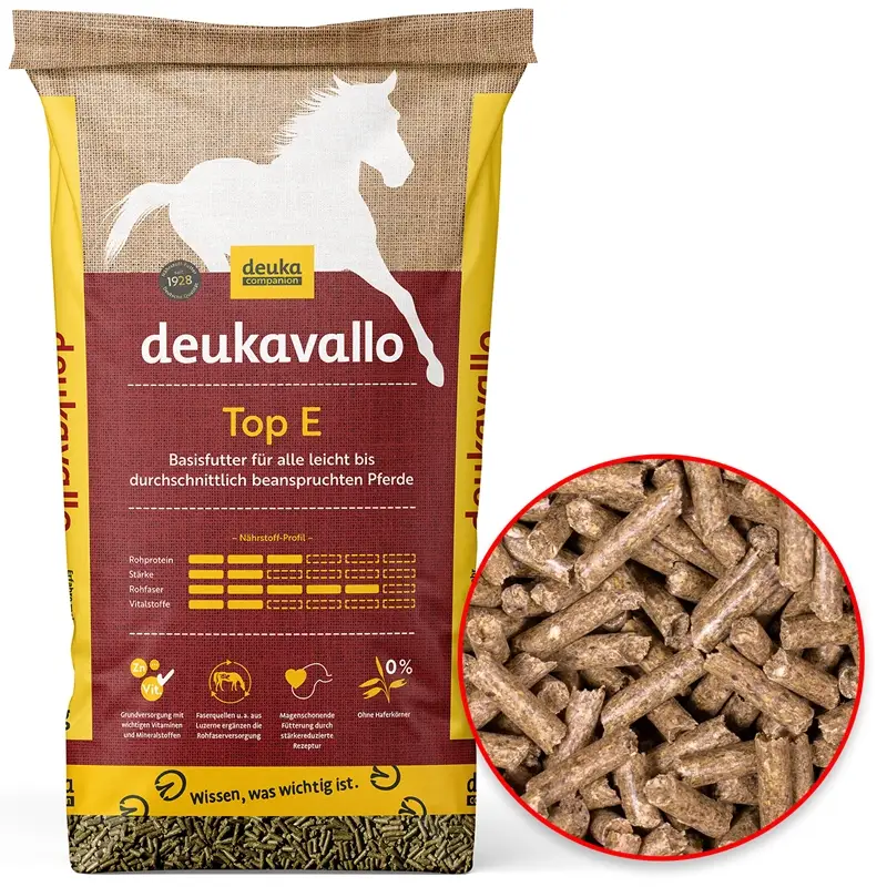 Jetzt Kaufen deukavallo Top E 25kg -stärkereduziertes Basiskrippenfutter mit Luzernegrünmehl für Pferde