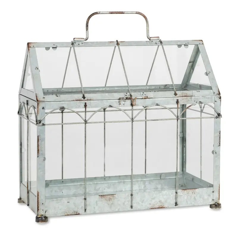 Geprüft Gewächshaus M im Vintage-Stil aus Eisen & Glas, 36,1x19,5x37,7cm