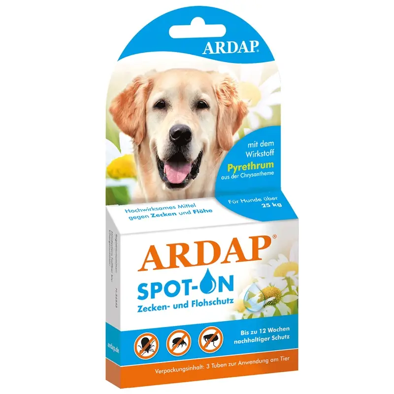 Bestpreis ARDAP® Spot-On Zecken- und Flohschutz für große Hunde ab 25kg - 3 Tuben je 4ml