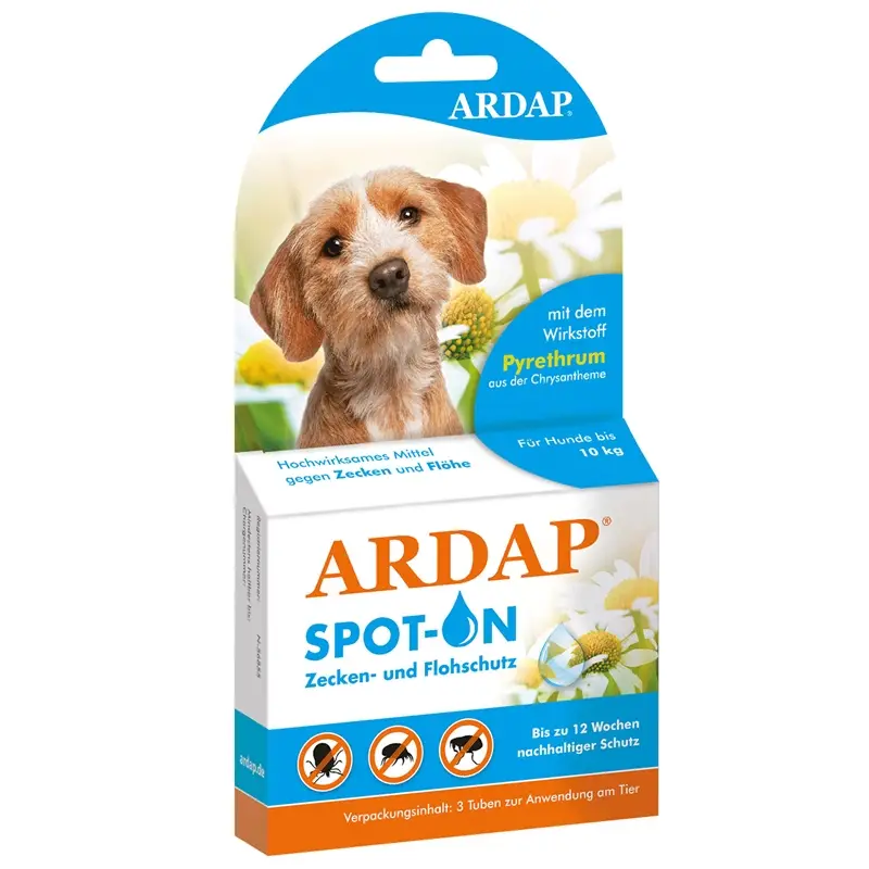 ARDAP® Spot-On Zecken- und Flohschutz für kleine Hunde bis 10kg - 3 Tuben je 1ml Meistverkauft