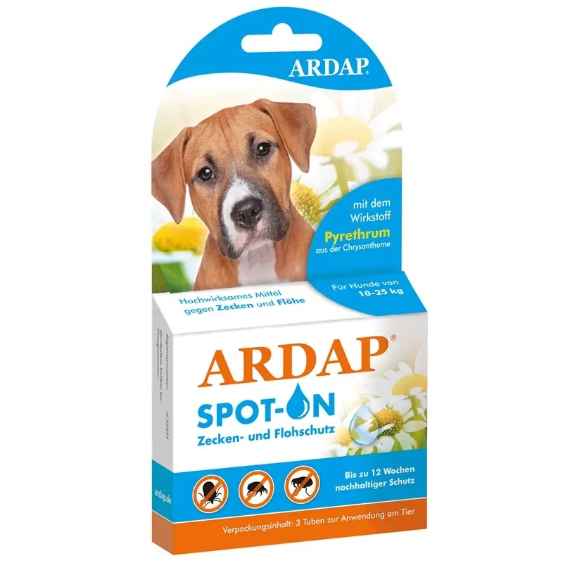 Günstig ARDAP® Spot-On Zecken- und Flohschutz für mittelgroße Hunde von 10-25kg - 3 Tuben je 2,5ml