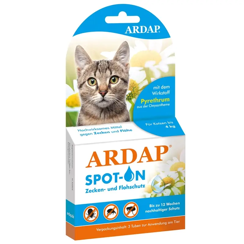 Heißes Angebot ARDAP® Spot-On Zecken- und Flohschutz für kleine Katzen bis 4kg - 3 Tuben je 0,4ml