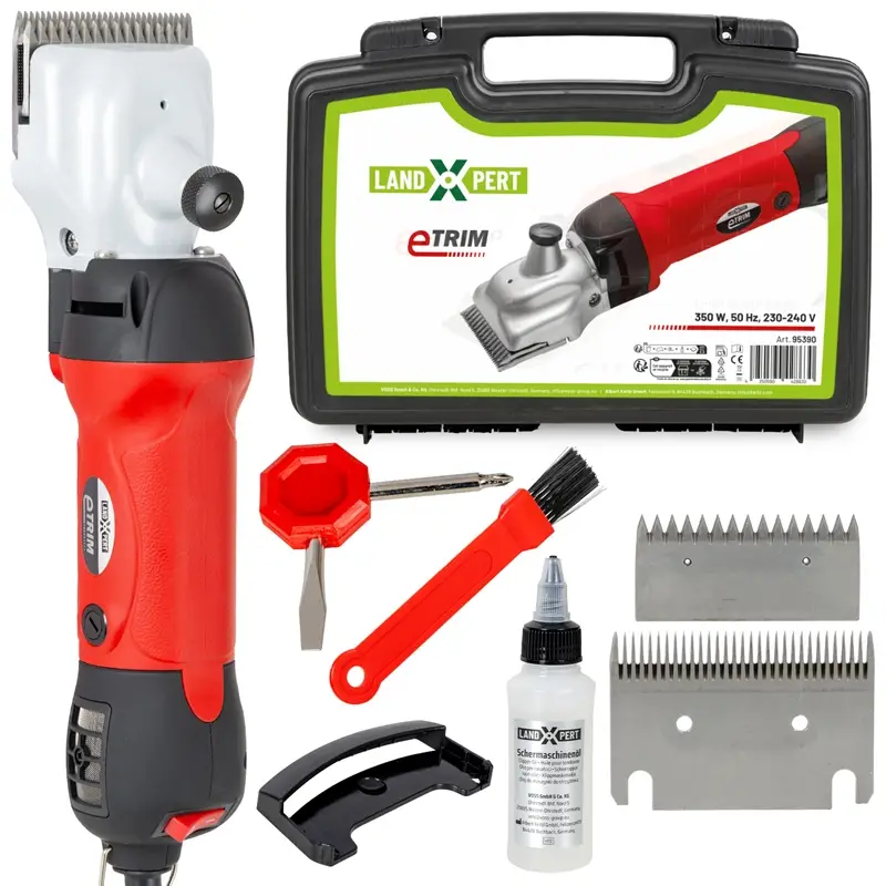 LandXpert eTRIM Pferdeschermaschine, rubinrote Schermaschine für Pferde mit Transportkoffer, Öl und Top-Seller