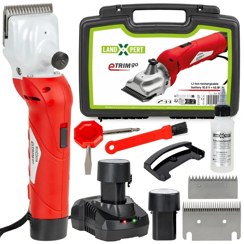 Highlight LandXpert eTRIM GO Pferdeschermaschine mit 2x Akku, rubinrote Schermaschine für Pferde